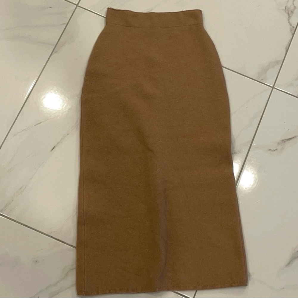 Babaton Tan Midi Pencil Skirt for Work